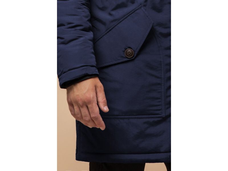 Синяя парка мужская зимняя с накладными карманами модель 90520, фото 7