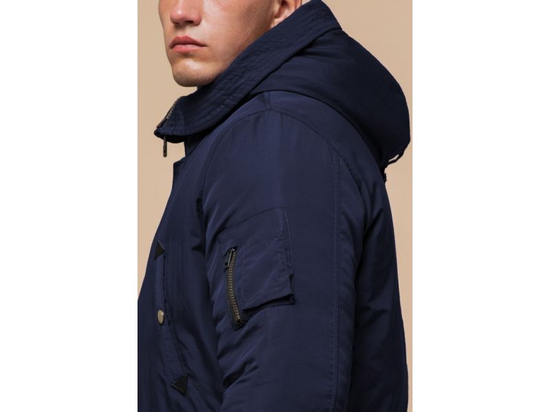 Синяя парка мужская зимняя с накладными карманами модель 90520, фото 8