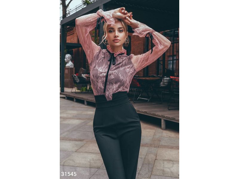 Контрастная кружевная блуза 31545, фото 1