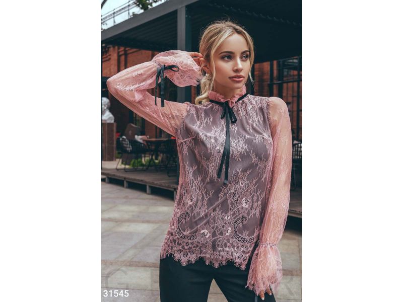Контрастная кружевная блуза 31545, фото 2