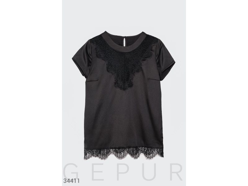 Шелковая блуза с кружевом 34411, фото 4