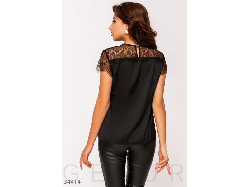 Черная шелковая блуза 34414, фото 3