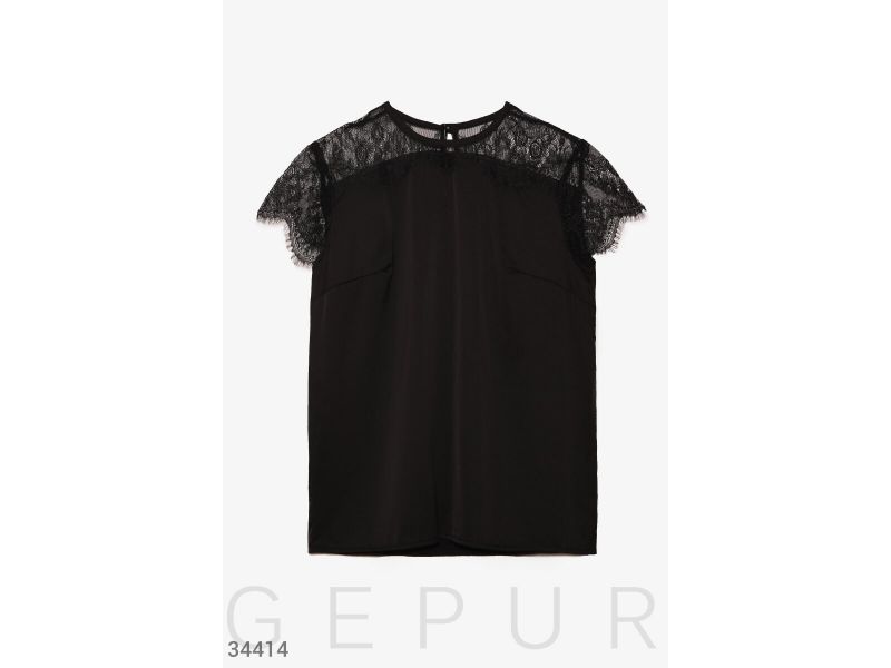 Черная шелковая блуза 34414, фото 4