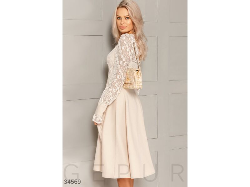 Кружевное бежевое платье 34569, фото 2
