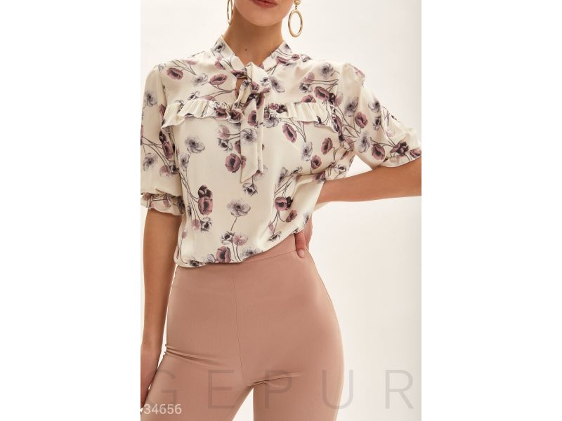 Шелковая цветочная блуза 34656, фото 1