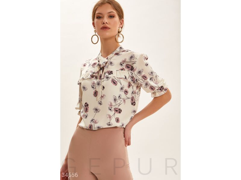 Шелковая цветочная блуза 34656, фото 2