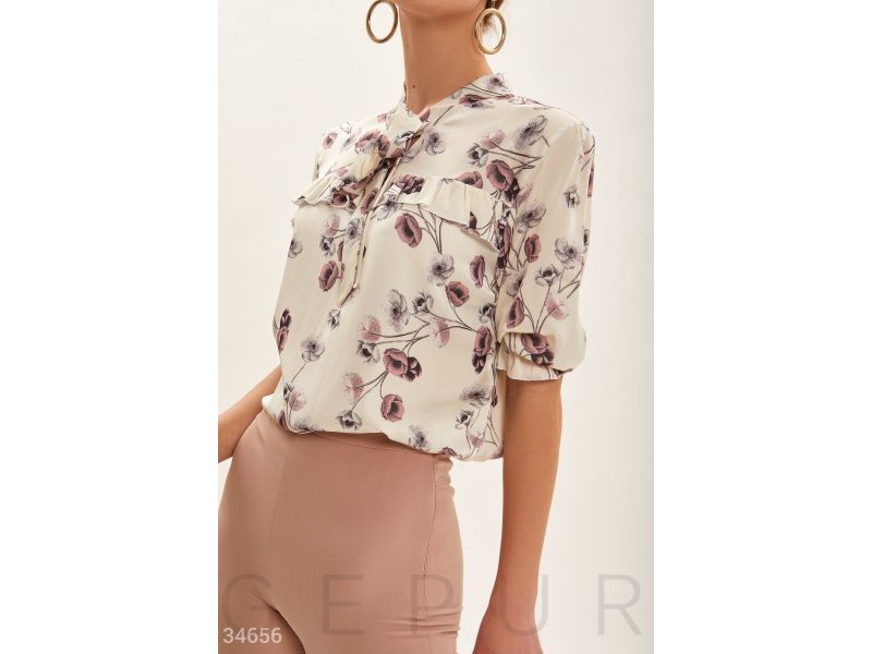 Шелковая цветочная блуза 34656, фото 3