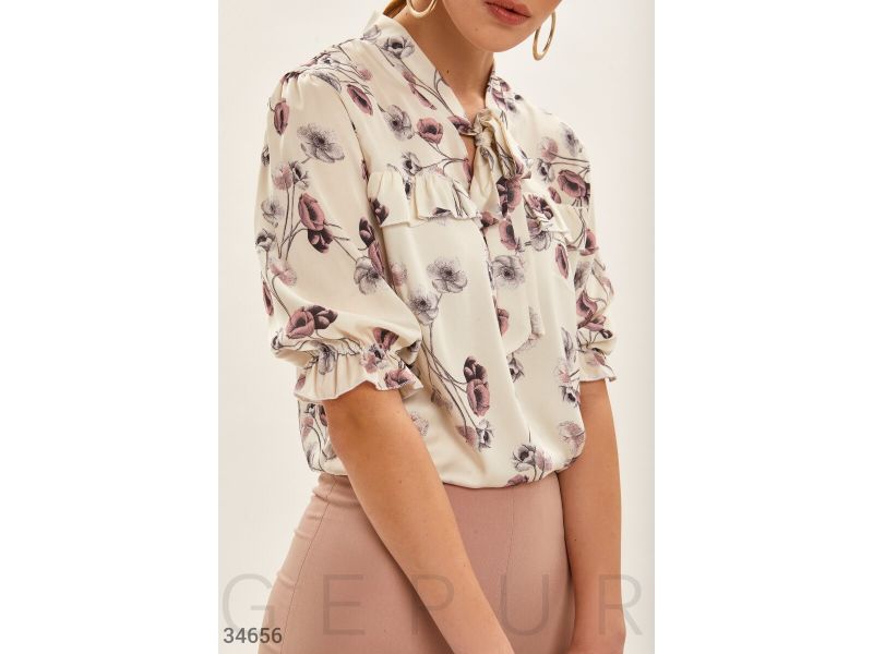 Шелковая цветочная блуза 34656, фото 4