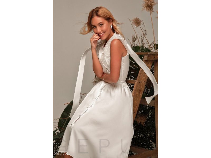 Романтичное белое шелковое платье 34773, фото 2