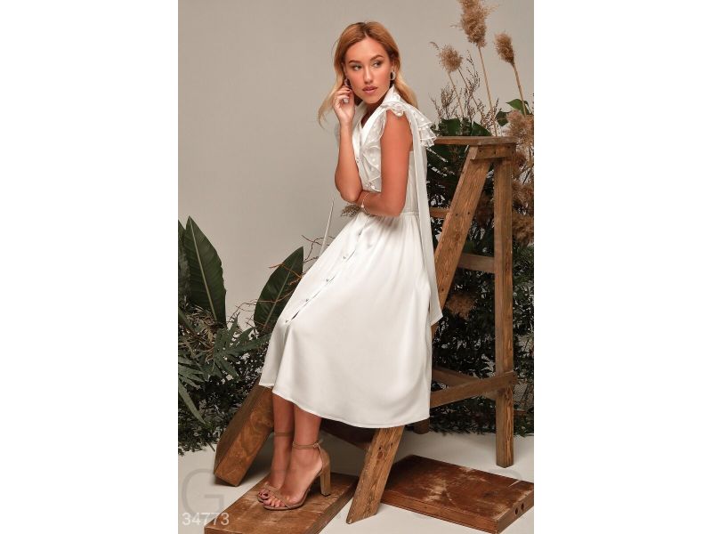Романтичное белое шелковое платье 34773, фото 6