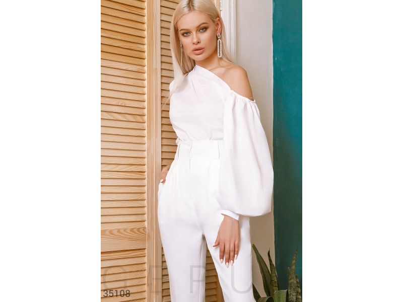 Асимметричная белая блуза 35108, фото 1