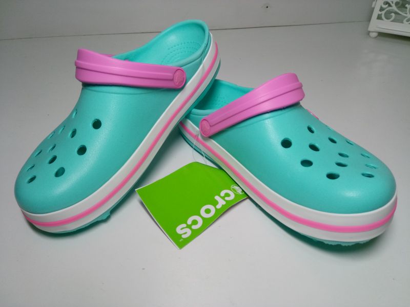 Кроксы женские мята с бледно малиновой розовой шлейкой сабо Crocs, фото 4