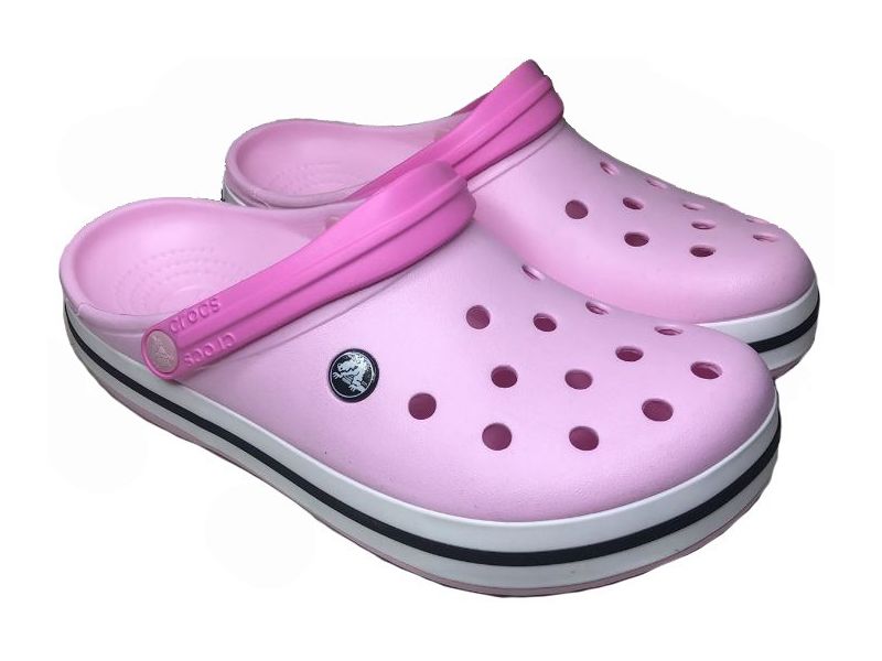 Кроксы Crocs Crocband женские нежно-розовые с яркой шлейкой, фото 1